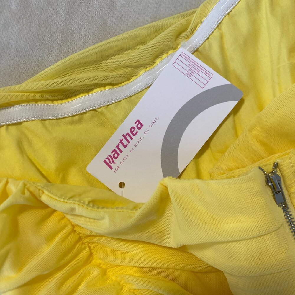 Strapless Yellow Ruched Crop Top - Picture 9 of 11